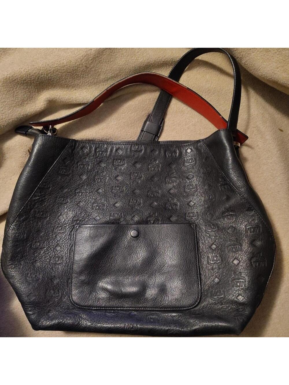 MCM Black Klara Embossed Leather Hobo Shoulder Bag Large